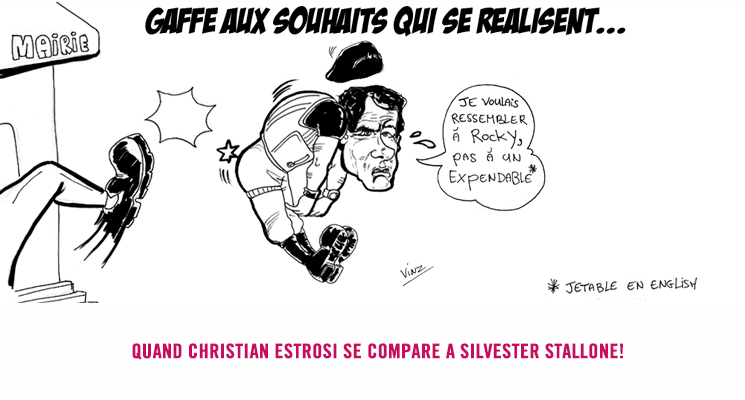 Caricature d'Estrosi se prenant pour Stallone